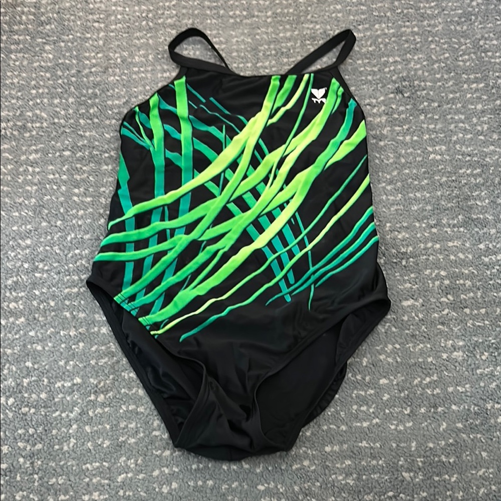 Green and Black Striped TYR One Piece Competition Swimsuit